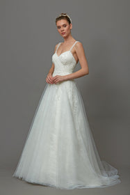 Load image into Gallery viewer, dantel a kesim gelinlik modeli evaze gelinlik modeli