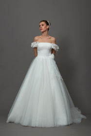 Görseli Galeri görüntüleyiciye yükleyin, Akay prenses kabarık gelinlik modeli çiçekli motif