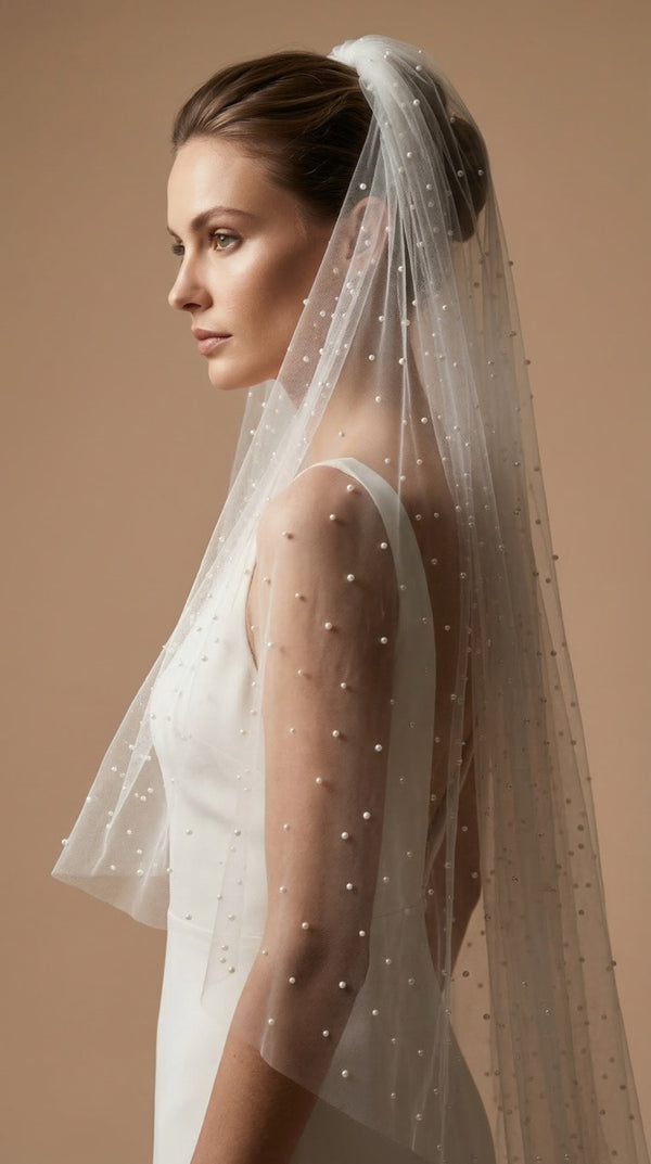 İncili zarif gelin duvağı