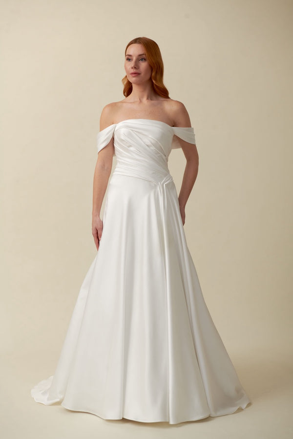 Akay A kesim gelinlik modeli, zarif detaylı klasik ve romantik A line gelinlik