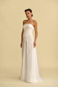 Görseli Galeri görüntüleyiciye yükleyin, Akay düz gelinlik modeli, sade ve zarif siluetli modern minimal gelinlik tasarımı
