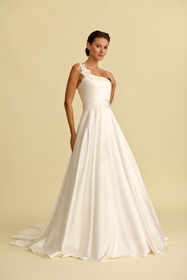 Load image into Gallery viewer, Akay düz gelinlik modeli, sade ve zarif siluetli modern minimal gelinlik tasarımı
