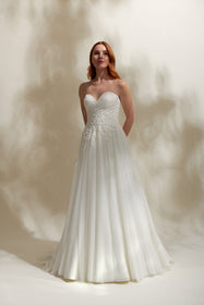 Görseli Galeri görüntüleyiciye yükleyin, Akay modern bridal elbise, yalın çizgili düz kesim gelinlik modeli
