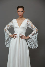 Görseli Galeri görüntüleyiciye yükleyin, Akay nikah gelinlik modeli modern detaylarıyla düğün gelinliği
