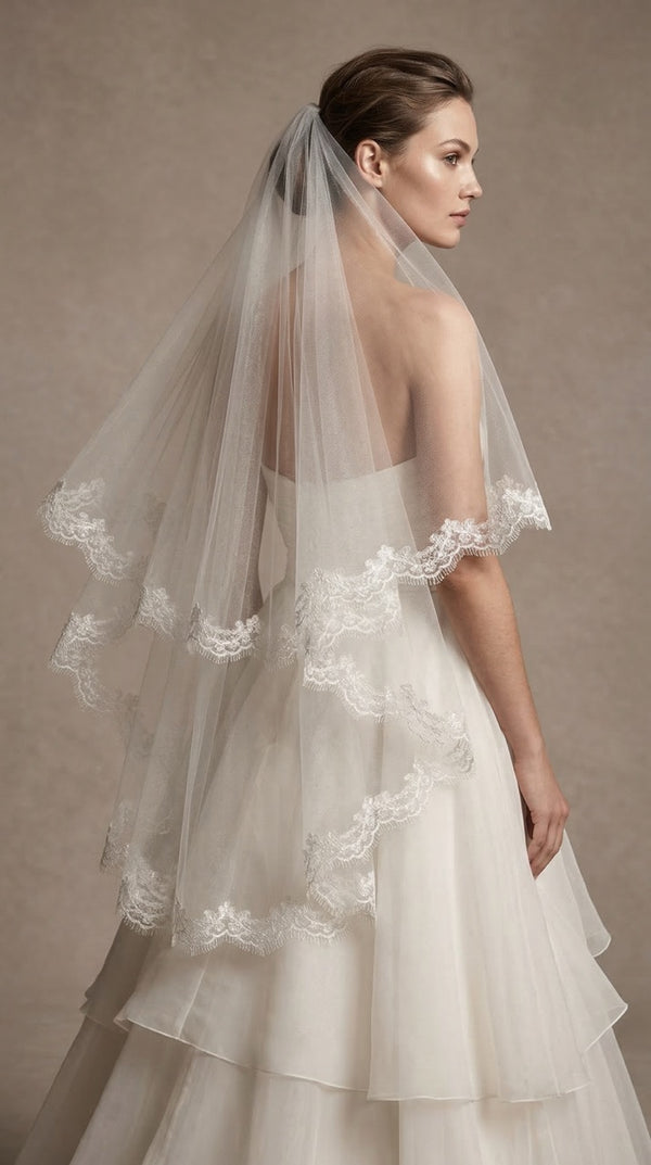 Dantel detaylı gelin duvağı