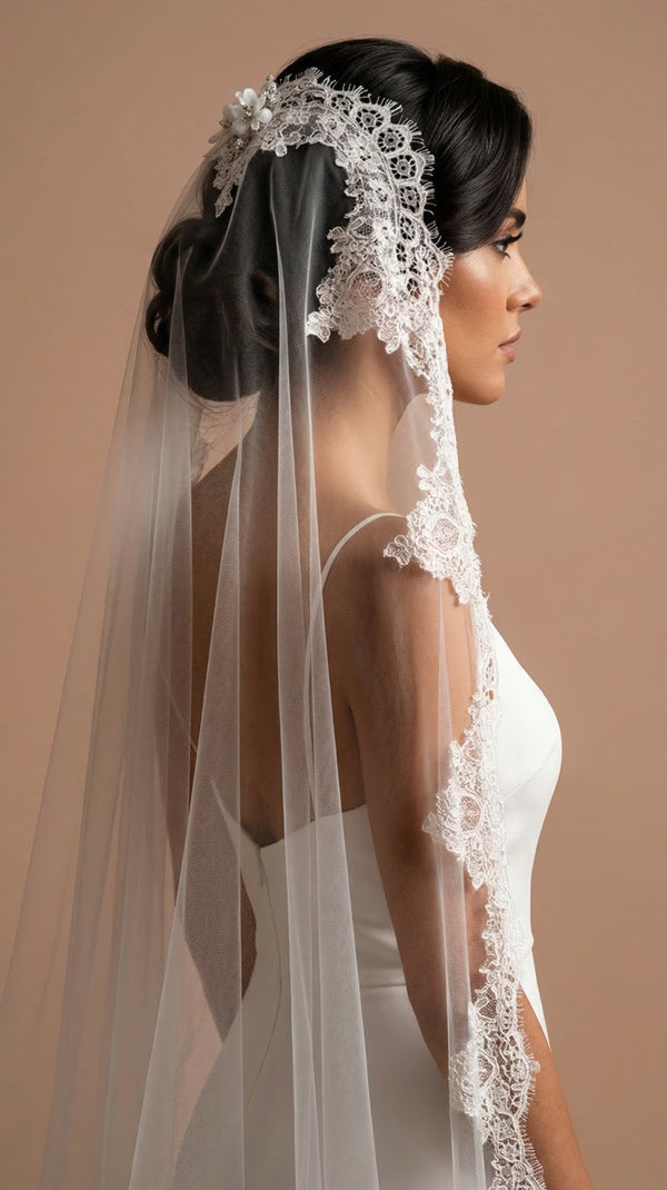 Fransız Dantel Detaylı Duvak