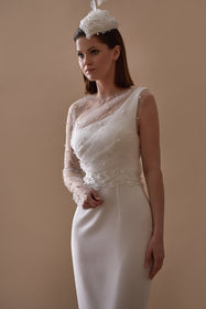 Load image into Gallery viewer, Akay düz balık gelinlik modeli, saten modern gelinlik tasarımı, nikah gelinliği
